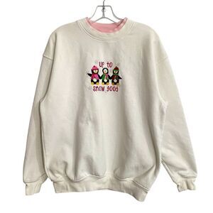 Vintage M&C Sportswear Sweatshirt Women Large White Pink Penguin Grandma Winter